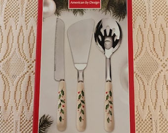 Lenox 3 Piece Utensil Holly Serving Set XMAS-2 New Old Stock