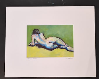 Nude on Green Original Print by Sabrina Cabada