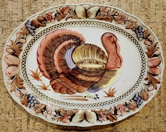 Scalloped Hand Painted Himark Retro Turkey Platter