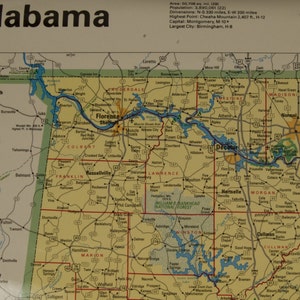 Vintage Rand McNally Alabama Klassenzimmer Wandkarte