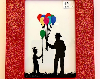 Ballon Bouquet Silhouette by David Jenkins DBJ3727 framed original art
