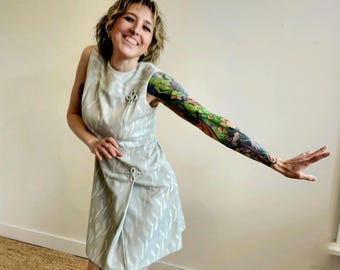 Metallic Brocade Drop Waist 60s Shift Dress DB2