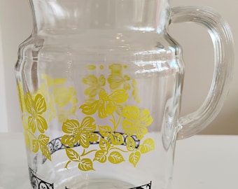 Vintage Black Yellow Flower Glass Pitcher TWSBW-18