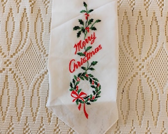 Merry Christmas Embroidered Handkerchief