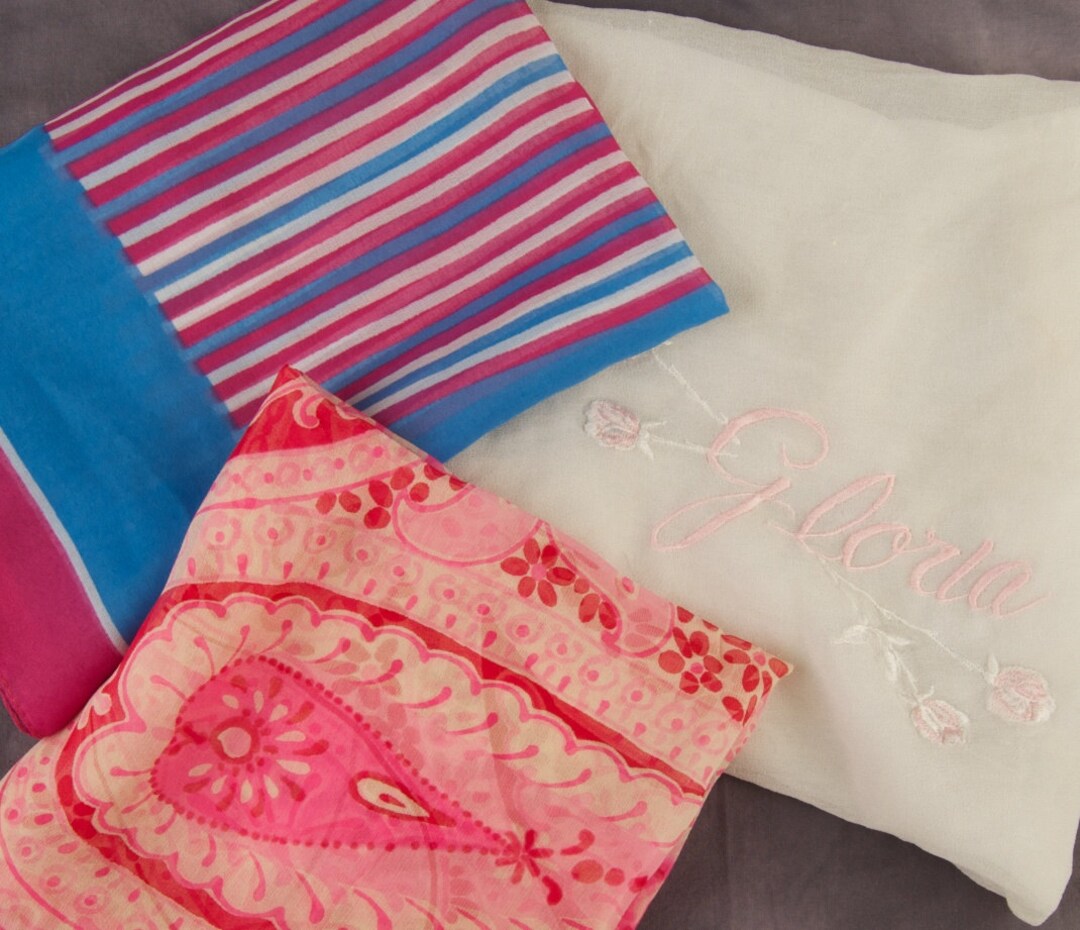 Lot De 3 Foulards Carrés Vintage Pour Femme - Couleurs Variées - Occasion Bon État