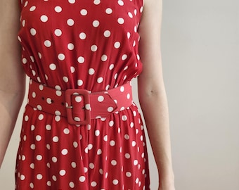 Scarlet polka dot flare skirt midi dress with matching belt DB2