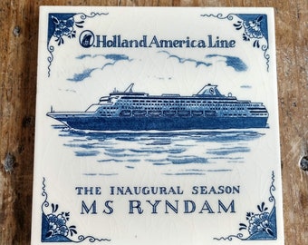 Lovely Vintage Holland America Ryndam Ship Ceramic Trivet (19G)