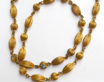 Ribbed Brass Bead Necklace