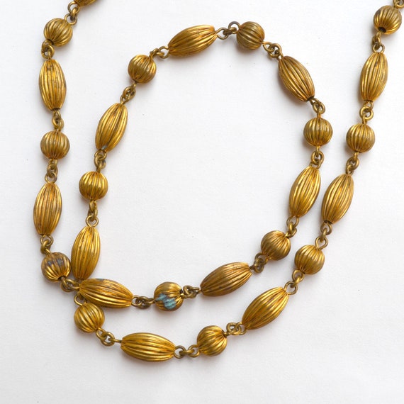 Ribbed Brass Bead Necklace Etsy Australia