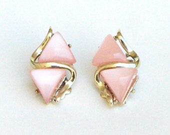 Signed Coro Pink Thermoset Clip on Earrings