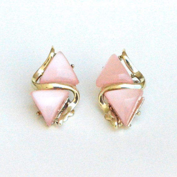 Signed Coro Pink Thermoset Clip on Earrings - image 1