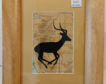 Romping Antelope Silhouette by David Jenkins DBJ3520 framed original art