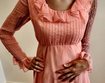 Coral chiffon 70s evening gown DB2