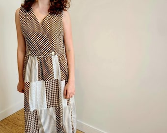 Multi pattern brown patchwork house dress by Concept 70s Swirl DB2