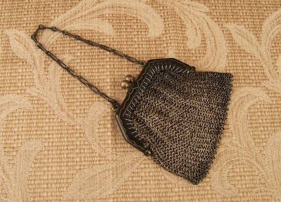 SALE WAS 130 Antique Mesh Mini Purse Chatelaine o… - image 1