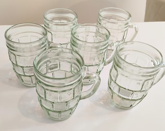 Set of Six Vintage Beer Barrel Pattern Glass Mugs TWSBW-25
