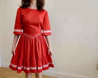 Cheery Red Cotton Folk Dancing Dress DB