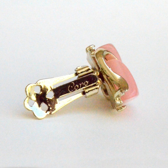 Signed Coro Pink Thermoset Clip on Earrings - image 4