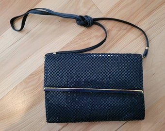 Vintage Whiting & Davis Navy mesh clutch with strap