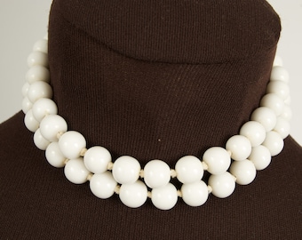 Vintage White Glass Bead Double Choker