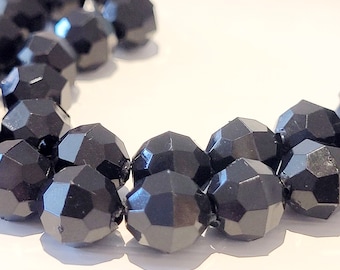 Imitation Jet Black Faceted Bead Necklace and Bracelet set