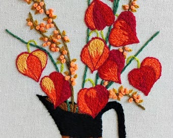 1970s Barb Sparre Framed Bittersweet Crewel Embroidery