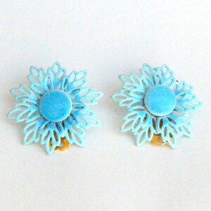 Light Blue Lacy Flower clip on Earrings