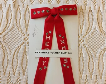 Kentucky "Dixie" Clip On Merry Xmas Bow Tie new old stock dead stock