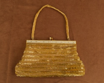 SALE WAS 30 Vintage Gold Beaded Evening Bag with Filagree Frame