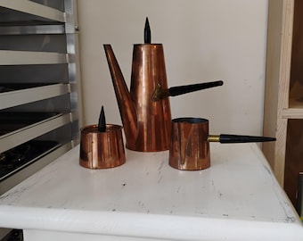 Vintage Mid Century Modern 3 Piece Copper Douro Coffee Pot Set