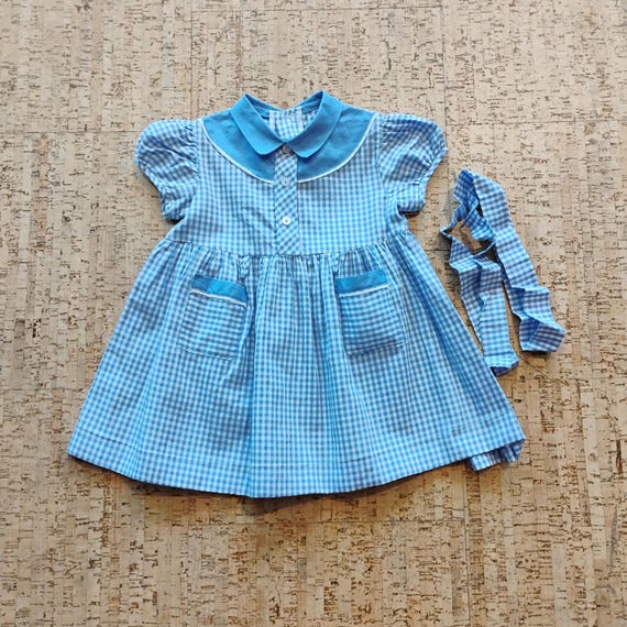 blue gingham peter pan collar dress Baby Hannah Dress Set in Blue Gingham 6-9M main image 0