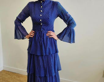 Blue Motif 70s Tiered Ruffled Dream Maxi Dress DB2
