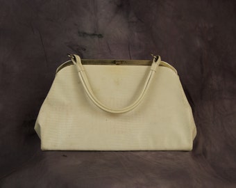 White Faux Reptile 60s Handbag