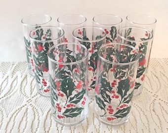 9 Vintage Christmas Holly Drinking Glasses XMAS-7