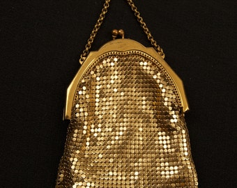 SALE WAS 120 Whiting and Davis Gold Tone Mesh Bag With Chatelaine