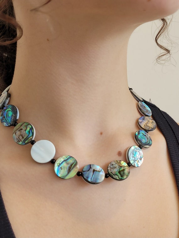 Abalone & Mother of Pearl Disc Beaded Necklace