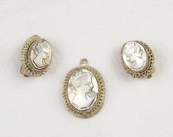 SALE WERE 100 Cameo Brooch and Earrings 800 Silver SALE was 125