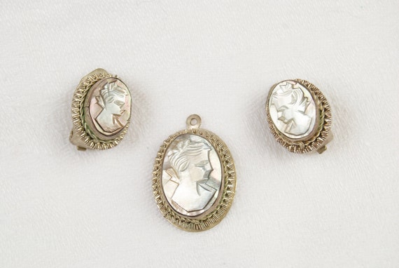 SALE WERE 100 Cameo Brooch and Earrings 800 Silve… - image 1