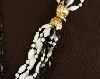 SALE WAS 85 Fabulous VOGUE Multi Strand Necklace in Black and White