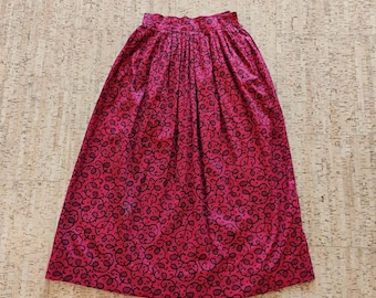 Vintage Black and Red Lace Print Skirt