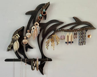 21"x17" Swimming Dolphins Jewelry Display Earrings Necklaces Bracelets