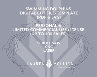 Personal & COMMERCIAL USE Digital Cut File Template Scroll Saw Pattern Swimming Dolphins Clip Art Image File CNC Laser