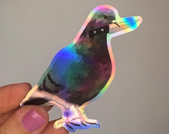 Naklejka holograficzna z gołębiem nożowym – zabawna naklejka winylowa z gołębiem, ptak gangstera, gołąb nożowy, naklejka z memem, deskorolka, naklejka na laptopa
