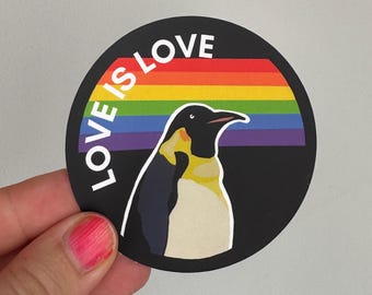 Love Is Love Pinguin Sticker – Pride Regenbogen Aufkleber, LGBTQ Sticker, Queer Pride Sticker, Penguin Sticker