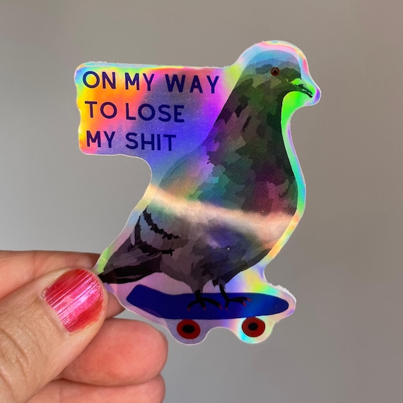 Funny Holographic Pigeon Sticker Skateboard Bird Meme Sarcastic Humor Mental Breakdown Rainbow Decal Gift