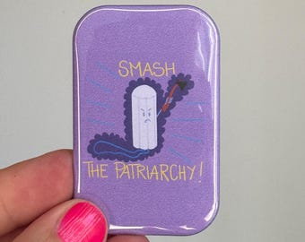 Rozbij patriarchat Feministyczny magnes na tampon Zabawny magnes na lodówkę Fioletowy prezent na wzmocnienie