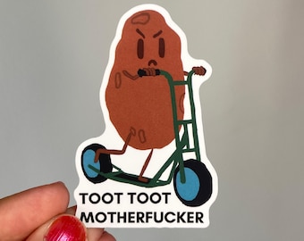 Zabawna naklejka na skuter ziemniaczany Toot Toot Skurwysynu Chaotyczny mem Uroczy zły ziemniaczany humor prezent naklejka winylowa