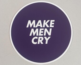 Naklejka „KUP MĘŻCZYZNĘ DO PŁACZENIA” – feministyczny krąg, projekt antypatriarchalny, odważna sztuka polityczna, naklejka z przesłaniem o wzmocnieniu