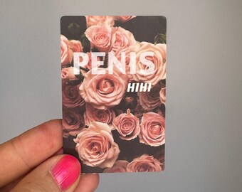 Penis Hihi Sticker – lustiger Adult Humor Aufkleber mit Rosen, frecher Spruch, Dirty Humor, witziges Geschenk, Meme Sticker