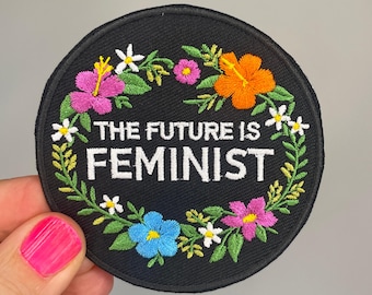 Naszywka „Przyszłość to feministka”, naszywka z kwiatowym motywem, haftowana odznaka na rzecz praw kobiet, naszywka protestacyjna na rzecz wzmocnienia pozycji kobiet
